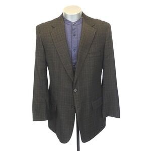 mens brown plaid Tom James flannel wool blazer jacket sport suit‎ coat 42 L